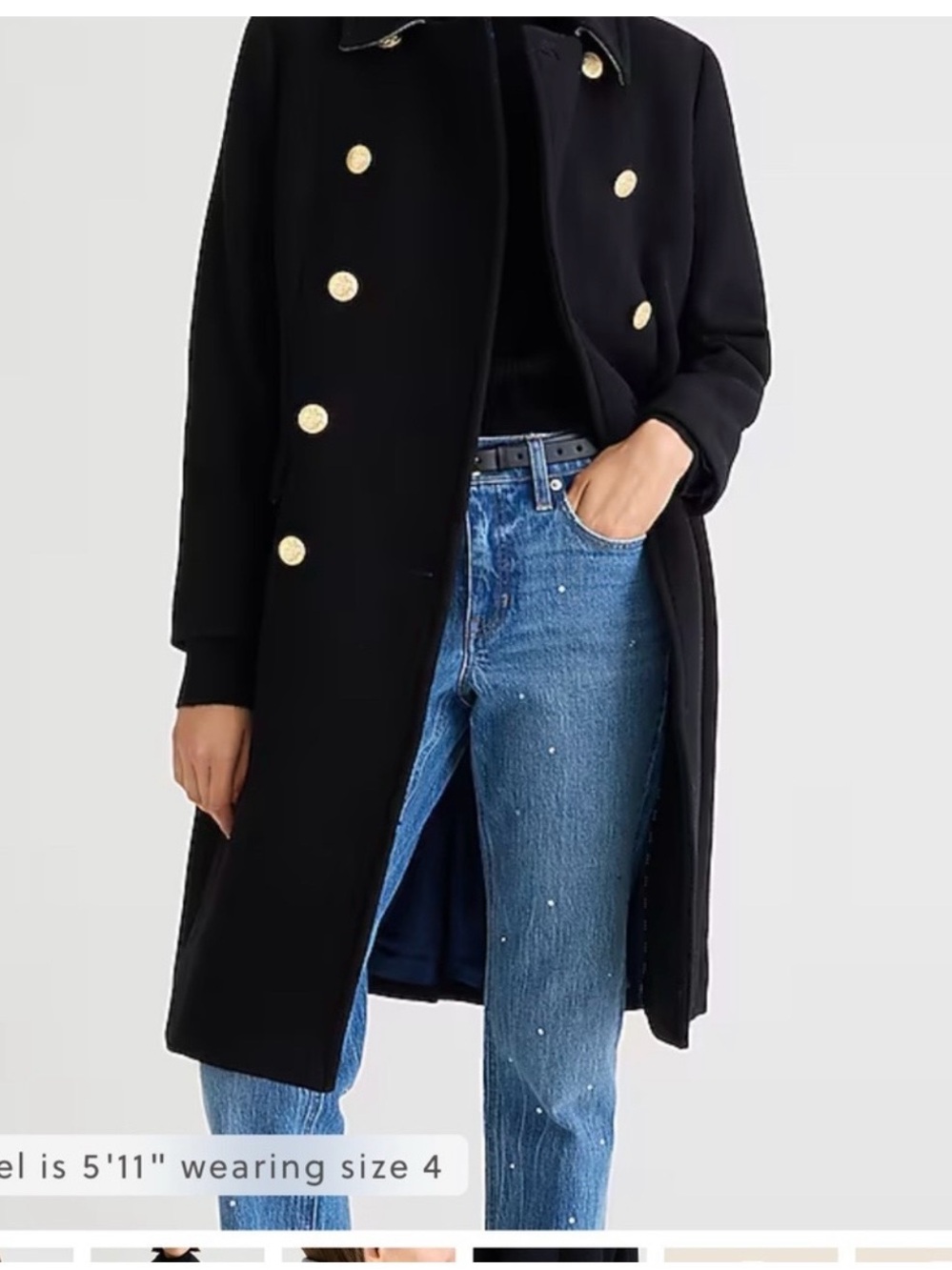 J. Crew Black Pea Coat with Gold Buttons